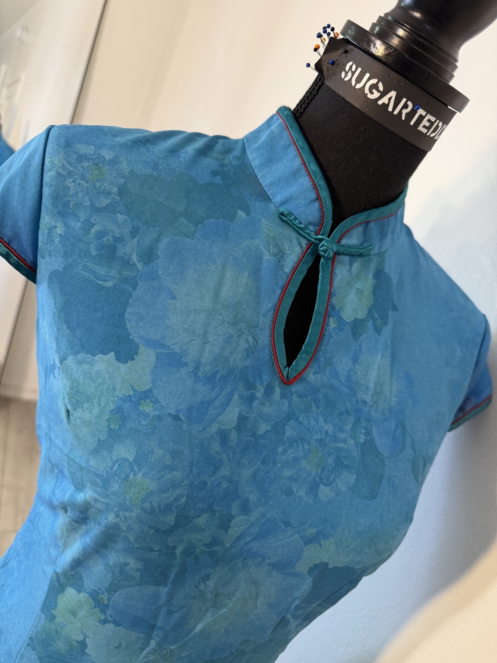 Blue Floral Cheongsam Maxi Dress - Picture 6 of 12